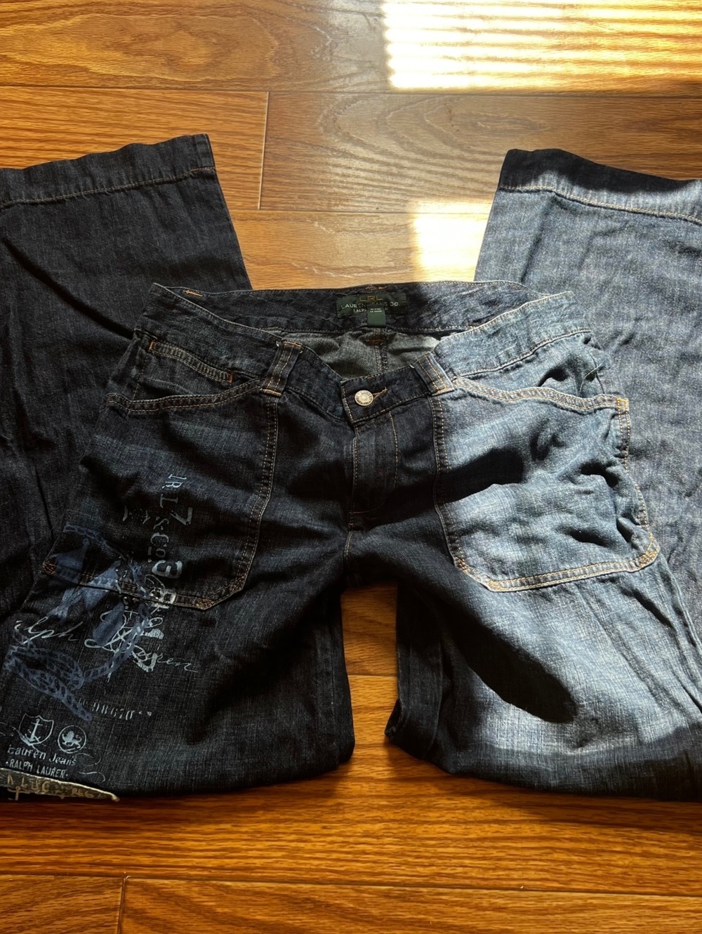 y2k vintage ralph lauren lauren flared jeans embroidered streetwear skater